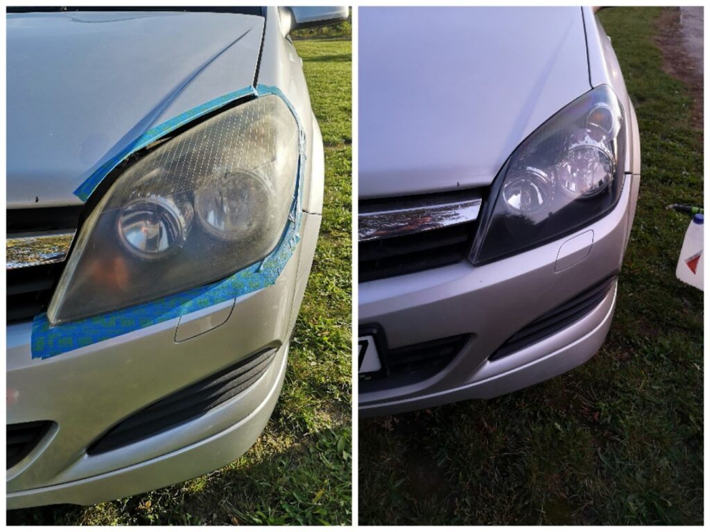 Opel astra i lampy przed i po polerowaniu - usługi polerowania samochodu